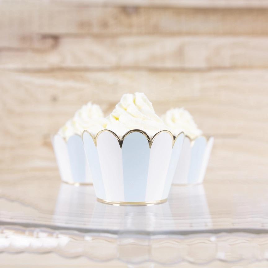 Cupcakeomslag, dus blå med gullkant - 6 stk