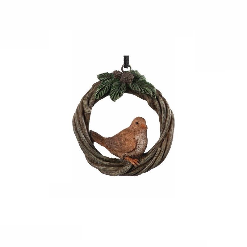 Julepynt, krans med fugl - 1 stk