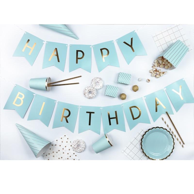 Girlander, lys blå - Happy birthday