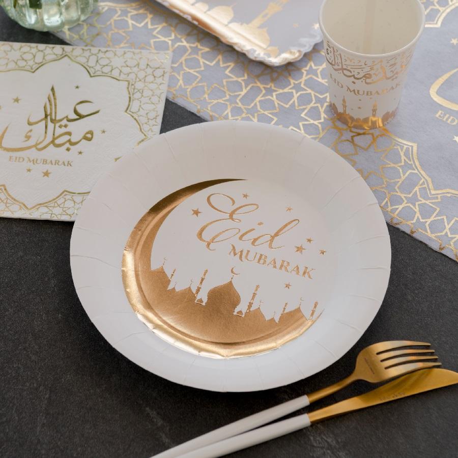 Papptallerkener gull, Eid Mubarak - 10 stk