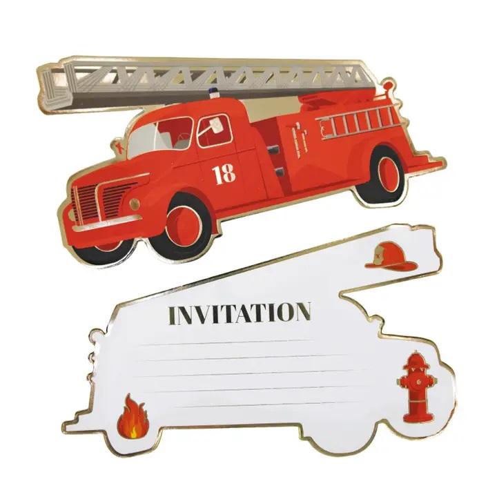 Invitasjoner bursdag, Brannbiler - 8 stk