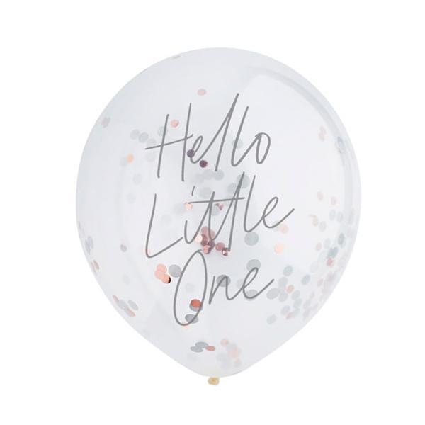 Ballonger rosegull konfetti, hello little one – 5 stk