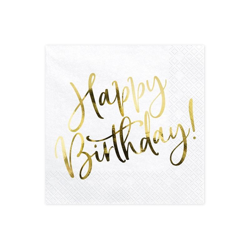Servietter happy birthday, gull – 20 stk