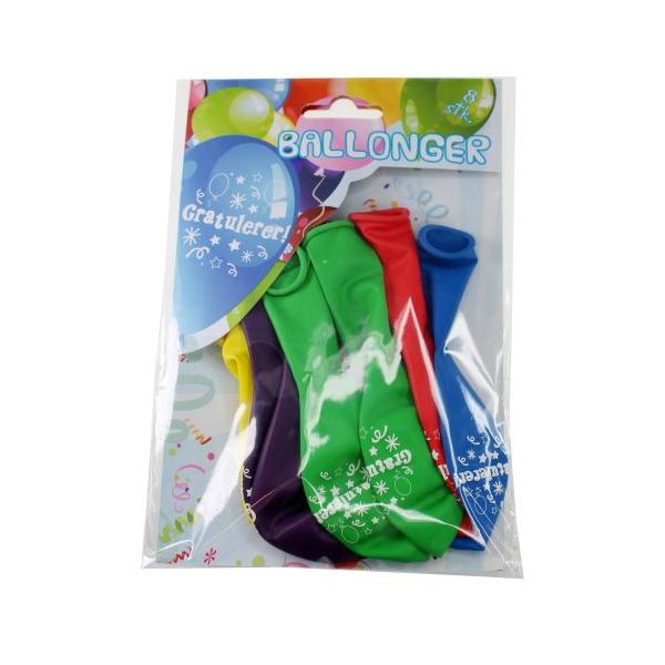 Ballonger Gratulerer, fargemiks - 8 stk