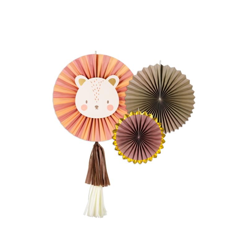 Papirvifter, naturtoner med løve og tassels  – 3 stk