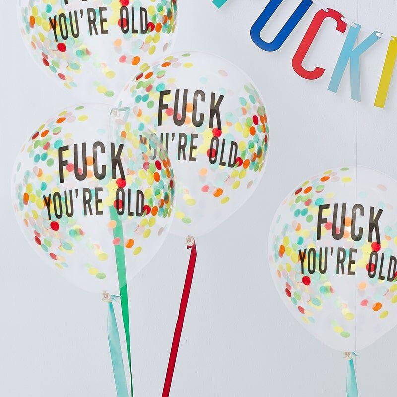 Konfettiballonger, fuck you're old – 5 stk