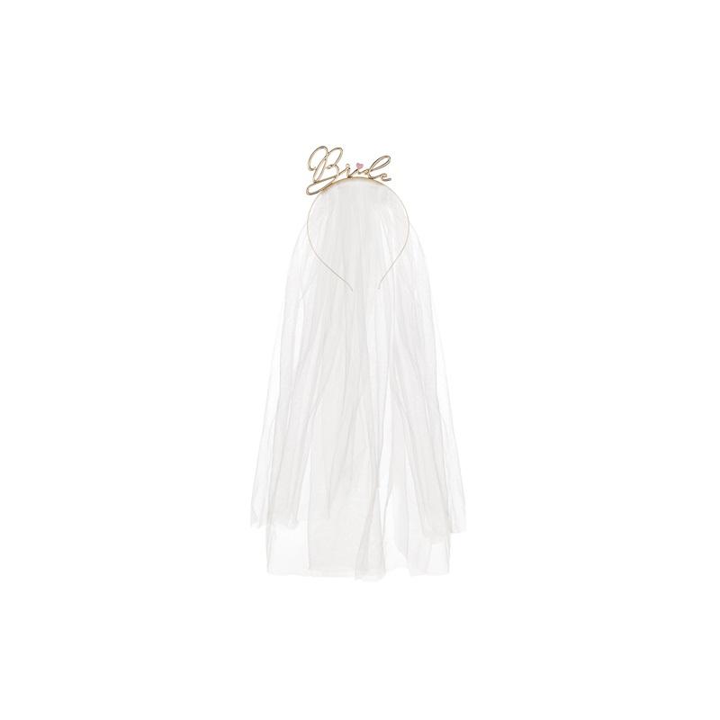 Tiara med slør, metall gull - Bride