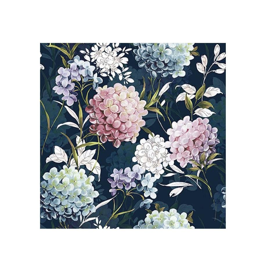 Servietter lunsj, blå med hortensia – 20 stk