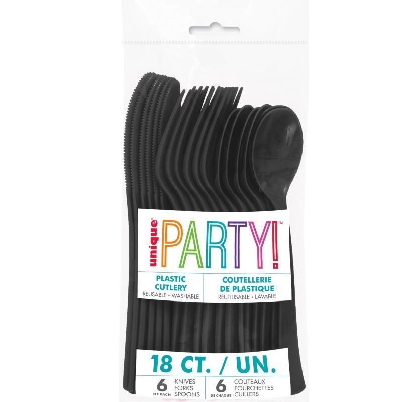 Plastbestikk svart - 18 deler