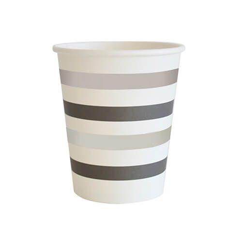 Pappkopper metallic sølv og svart - 10 stk