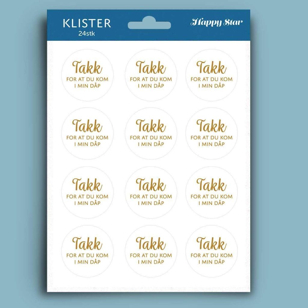 Klistremerker, Dåp takk, gull og hvit - 24 stk