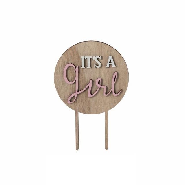 Kakepynt treverk, It's a girl - Rosa
