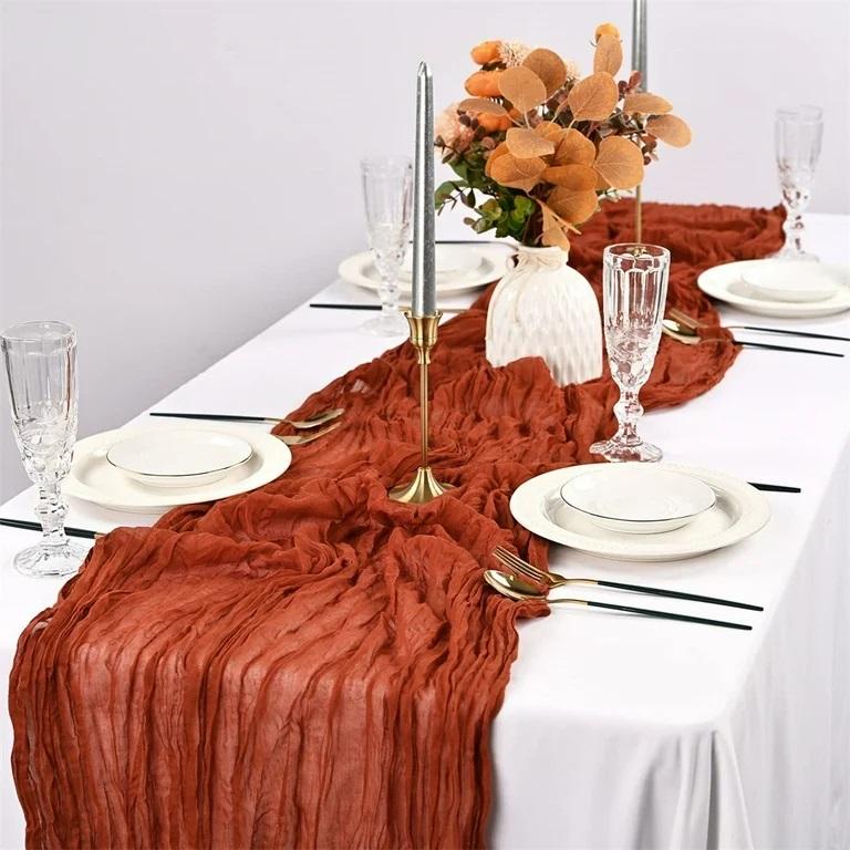 Gauze organisk bordløper, terracotta - 3 meter
