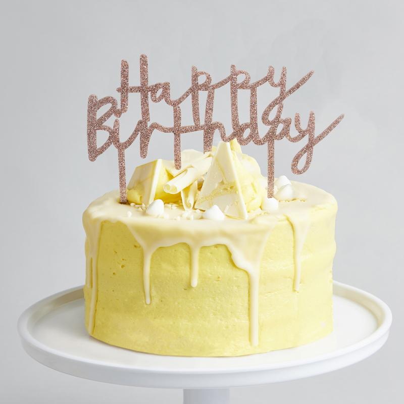 Kakepynt glitter, rosegull - Happy Birthday