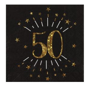 Servietter svart og gull, 50 år – 10 stk