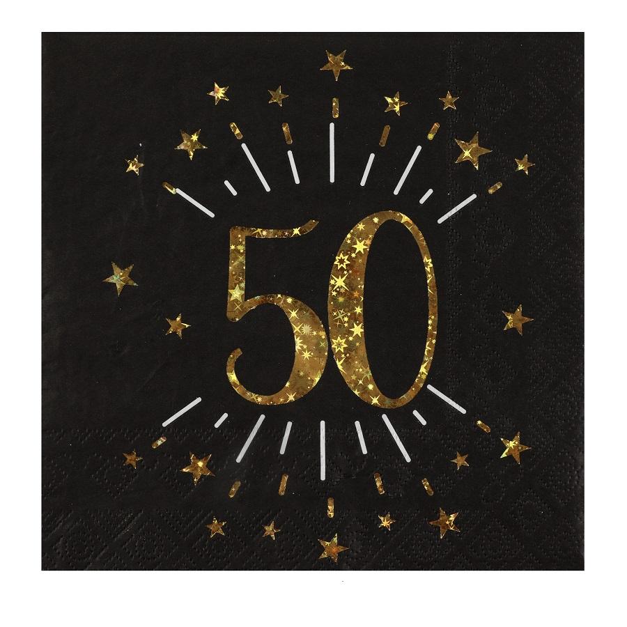 Servietter svart og gull, 50 år – 10 stk