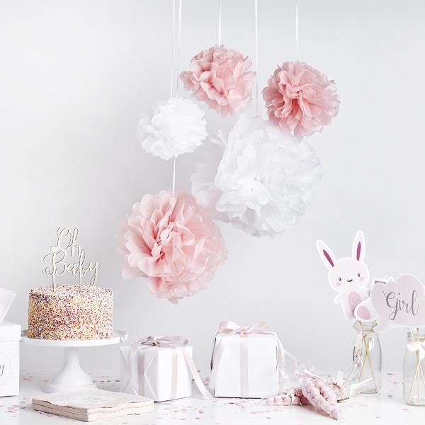 Pompoms rosa og hvitt – 5 stk