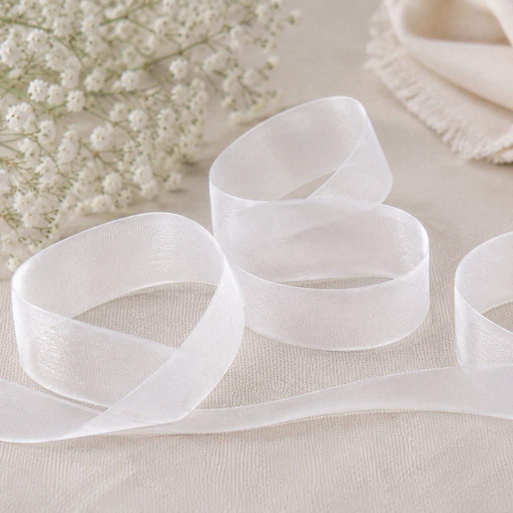 Chiffonbånd 12mm, hvit – 25 m