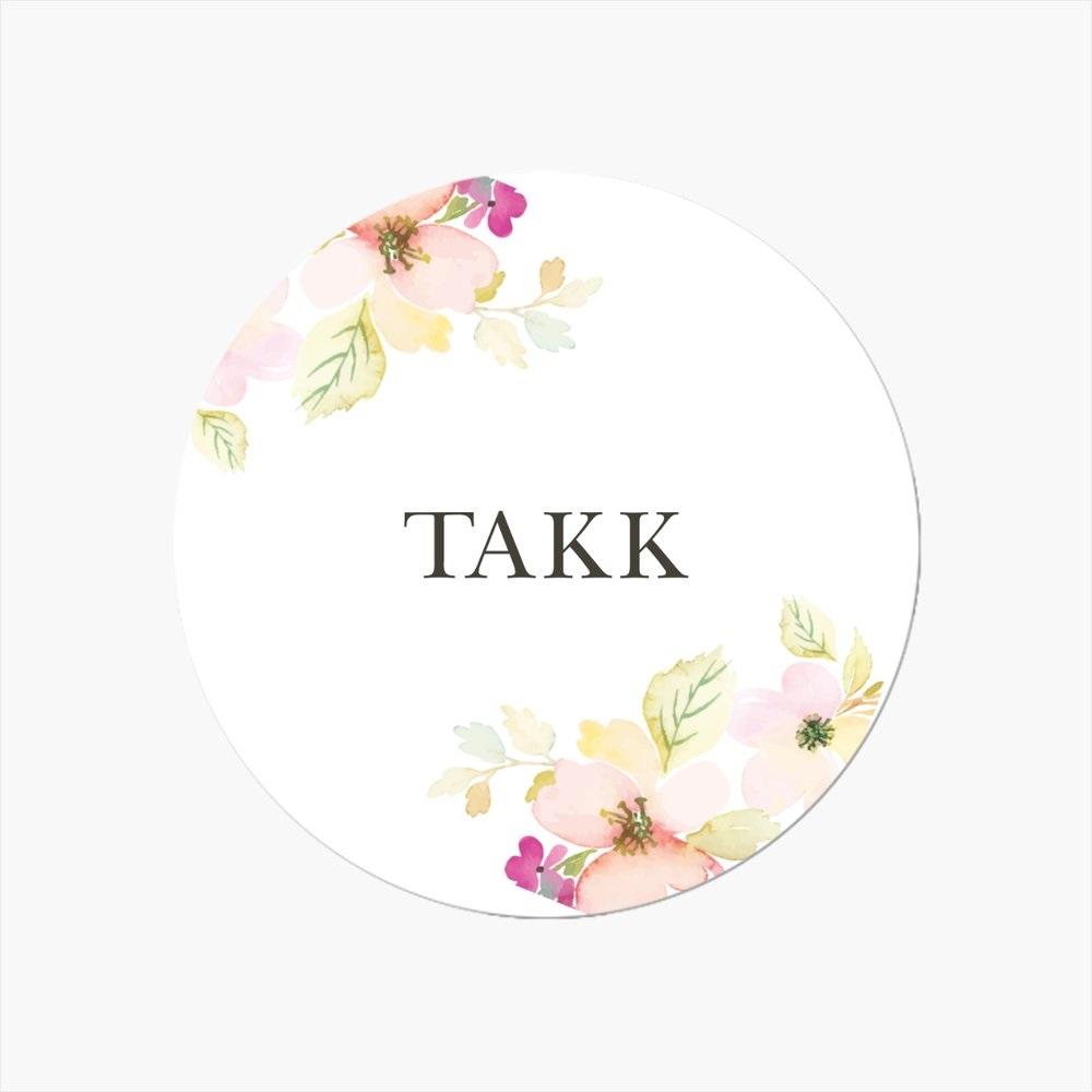 Klistremerker, akvarell blomst, takk - 24 stk