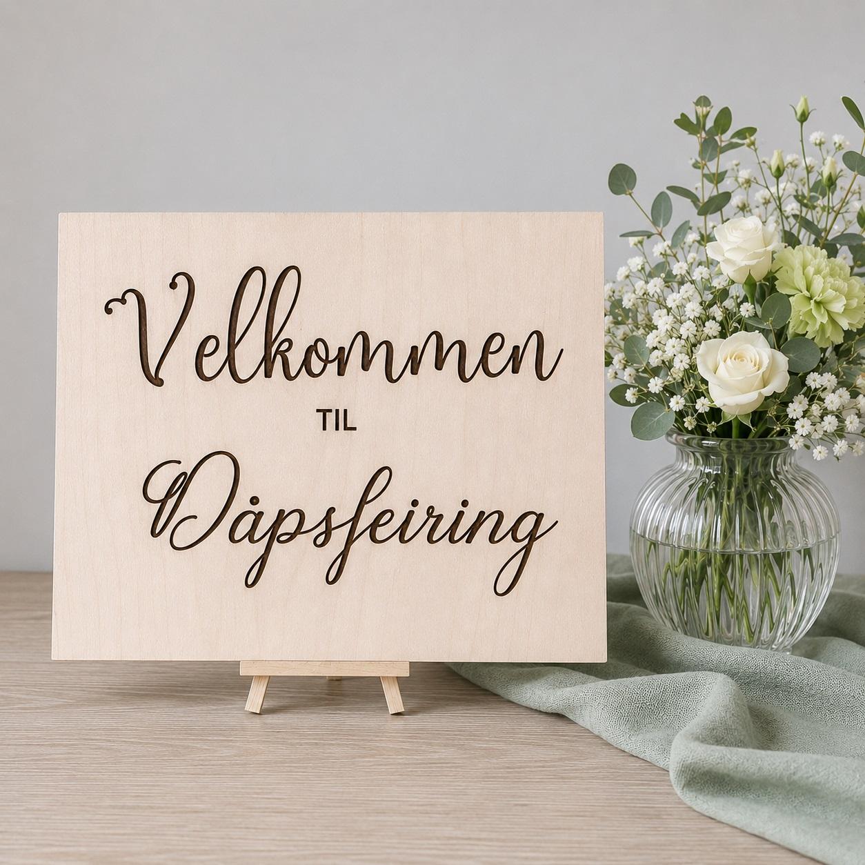 Velkomstskilt, treverk - Velkommen til dåpsfeiring