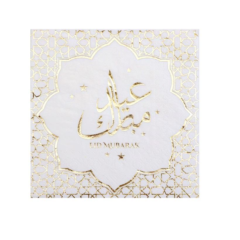 Servietter gull, Eid Mubarak - 20 stk