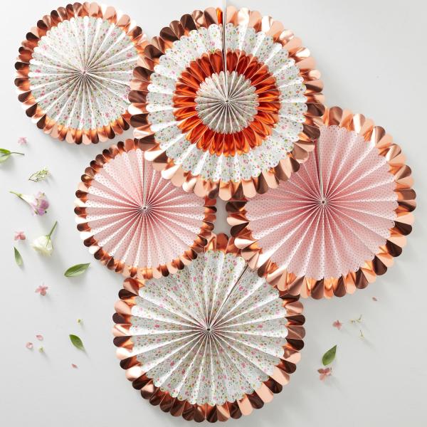 Papirvifter, floral rosegull – 5 stk