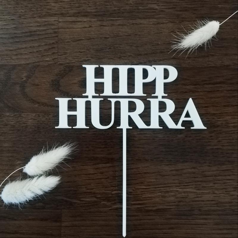 Kakepynt, hvit - Hipp hurra