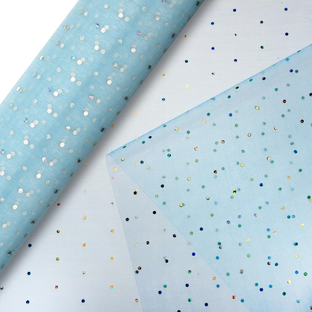 Organza bred, blå med glitter - 10 meter