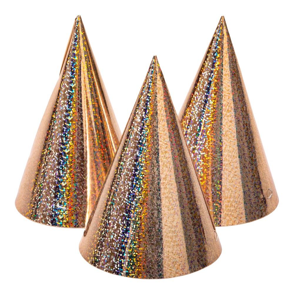 Partyhatter, Holografisk rosegull - 6 stk