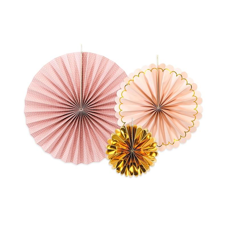 Papirvifter, rosa og gullmiks – 3 stk