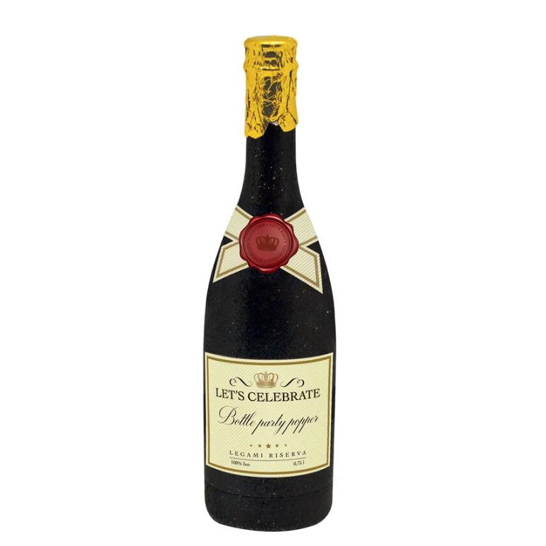 Konfettikanon, glitrende champagneflaske