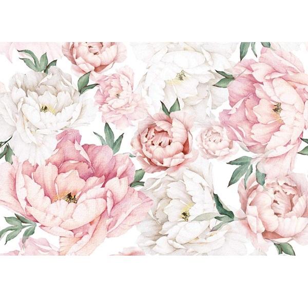 Printet rispapir A4 - Blush peoner