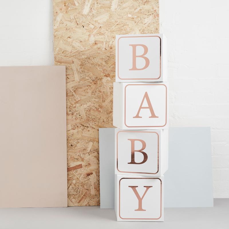 Dekorbokser hvit og rosegull - BABY