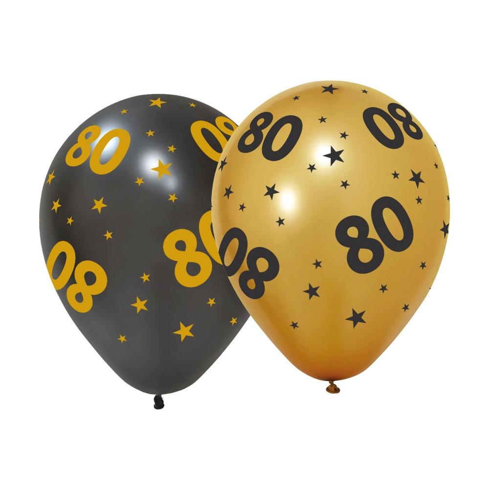 Ballonger gull og svart, 80 - 6 stk
