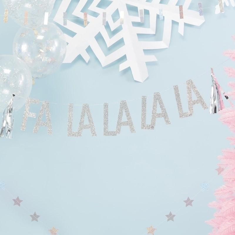 Banner, sølvglitter - FA LA LA LA LA
