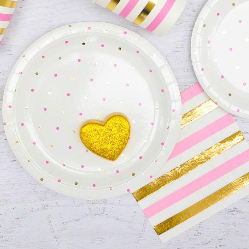 Servietter lunsj, metallic gull og rosa – 20 stk