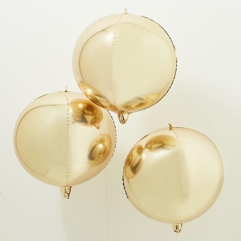 Orb ballong, metallic gull - 3 stk