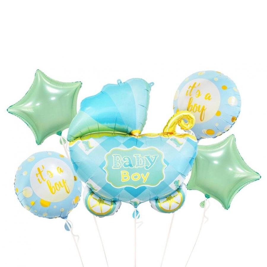 Ballongbukett baby, blå - 5 folieballonger