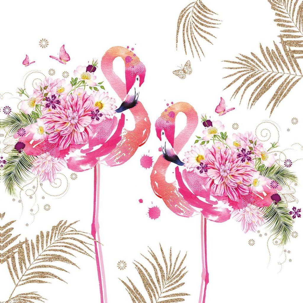 Servietter, flamingo med blomster - 20 stk