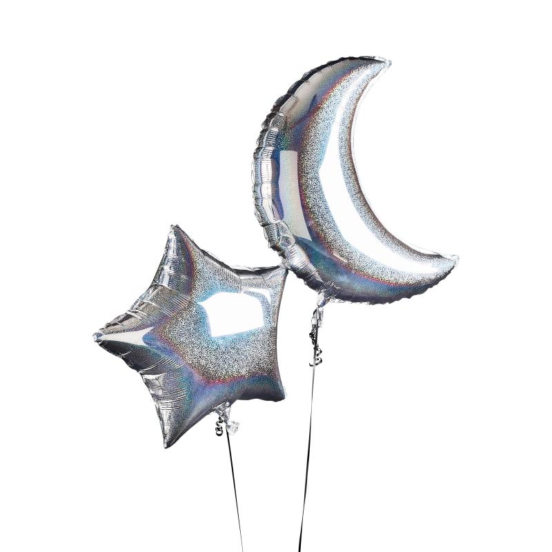 Folieballonger XL, stjerne og måne - Sølv
