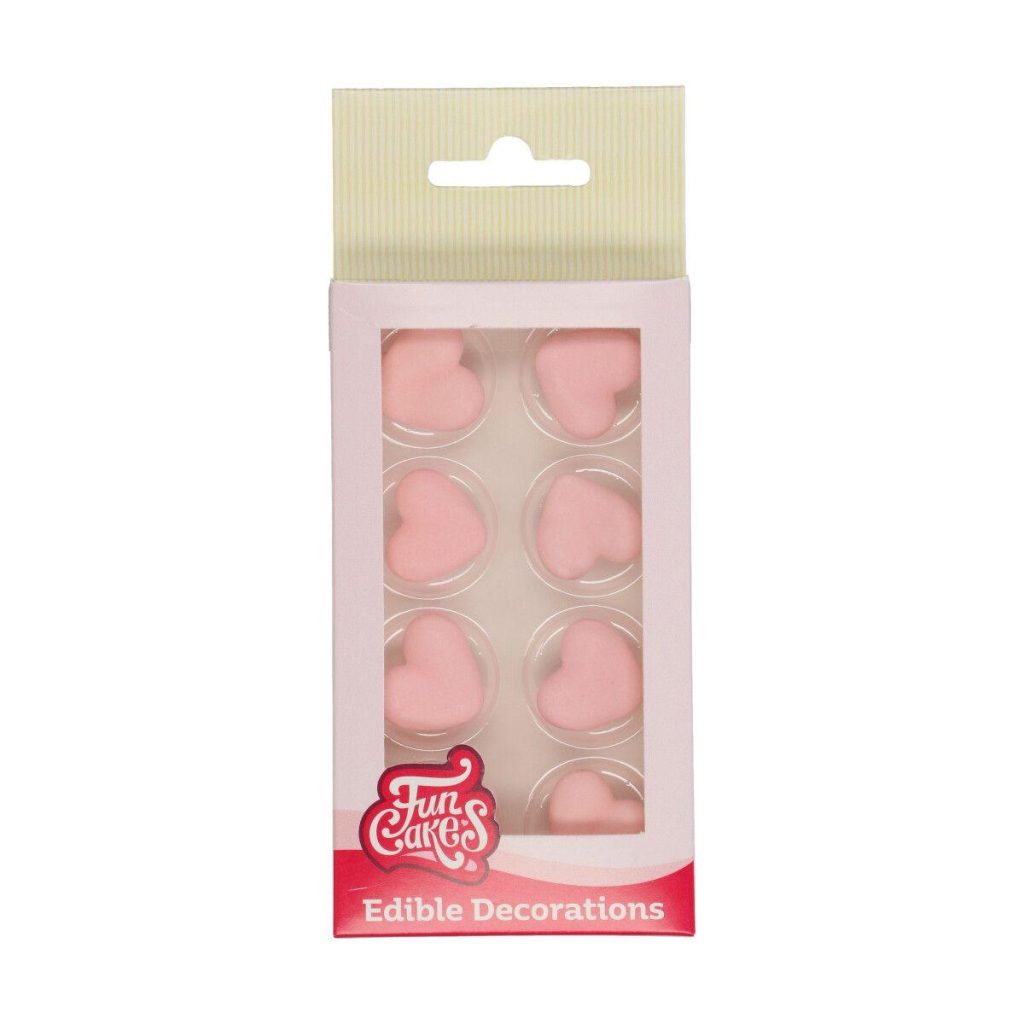 Spiselig kakedekor, hjerter rosa - 8 stk