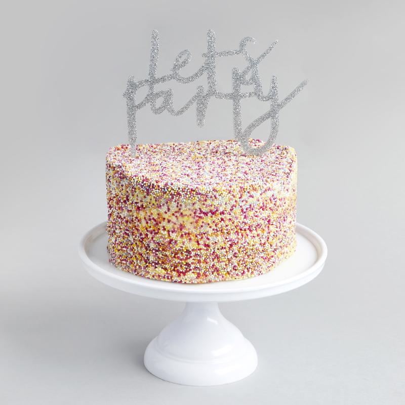 Kakepynt glitter, sølv - Lets party