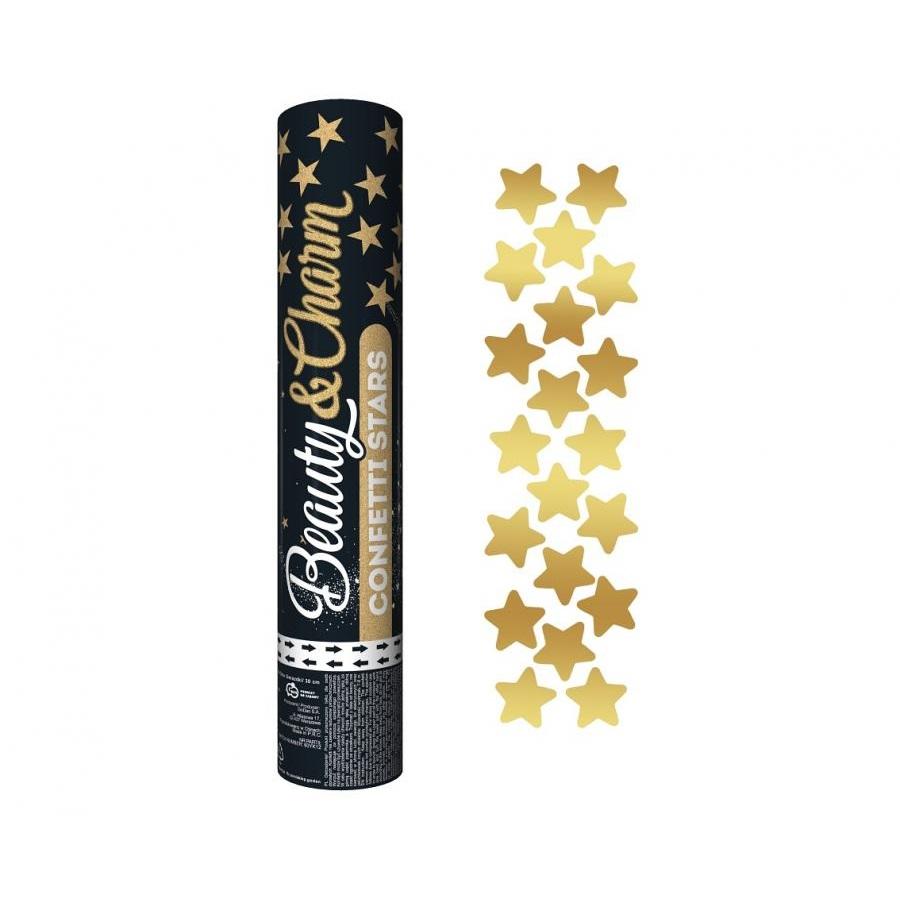 Konfettikanon 30 cm - gullstjerner