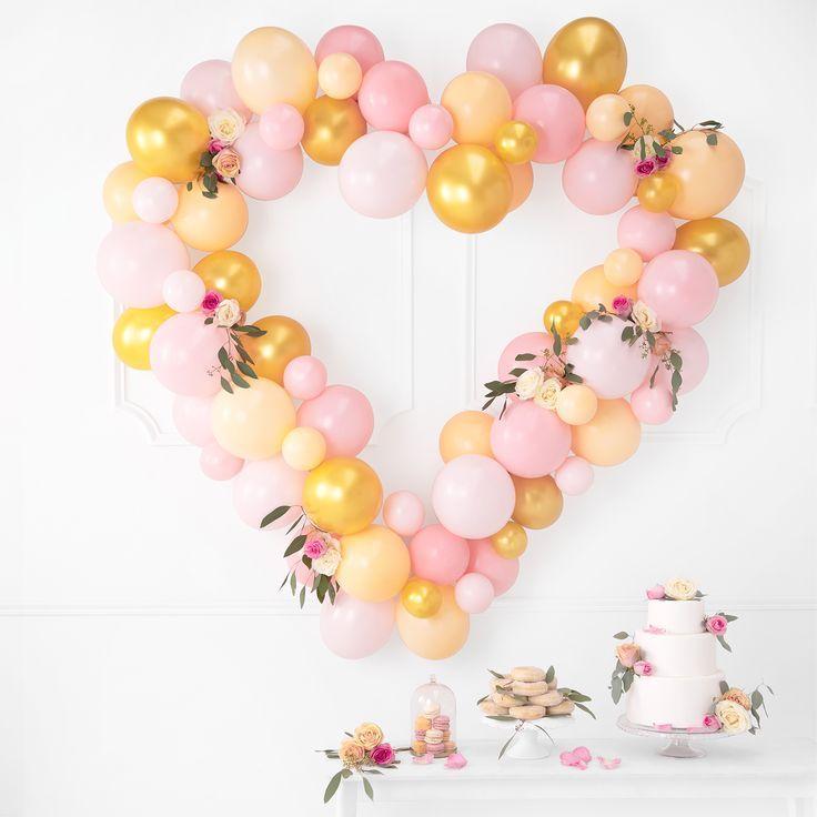 Ballonghjerte med ramme, gull og rosa – 68 deler