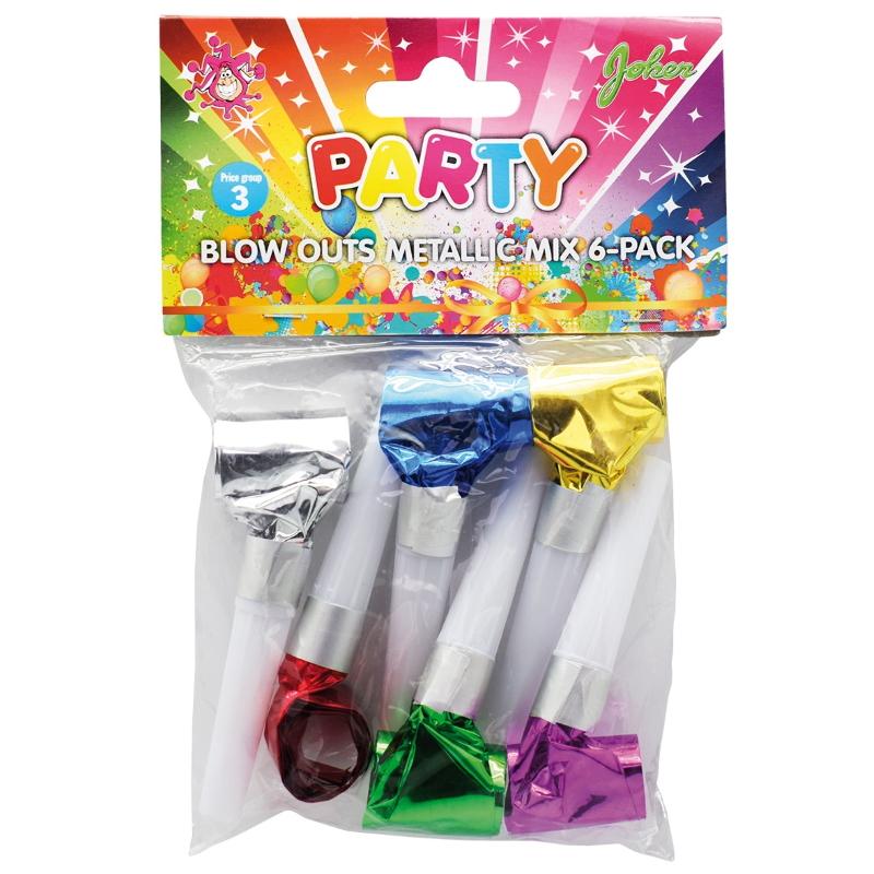 Partyfløyter metallic miks - 6 stk