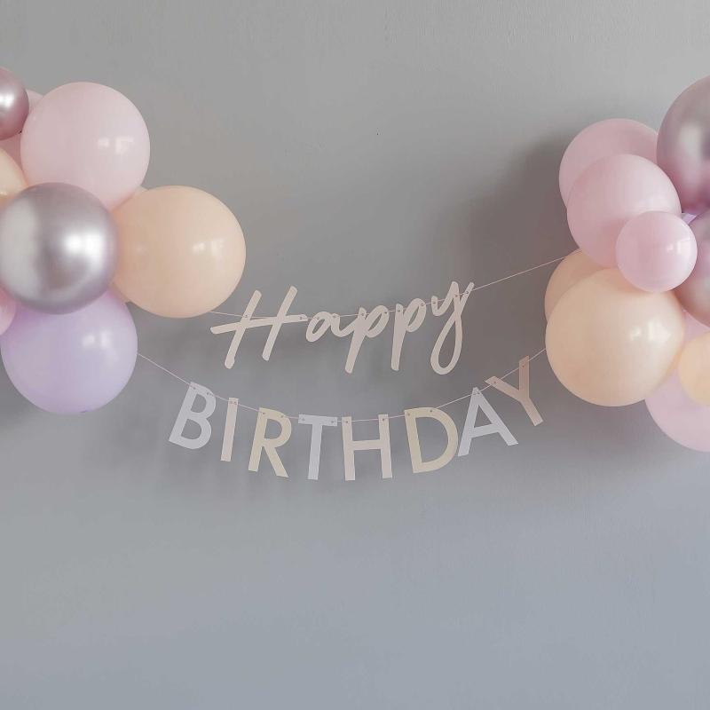 Banner og ballonger, pastell - Happy birthday