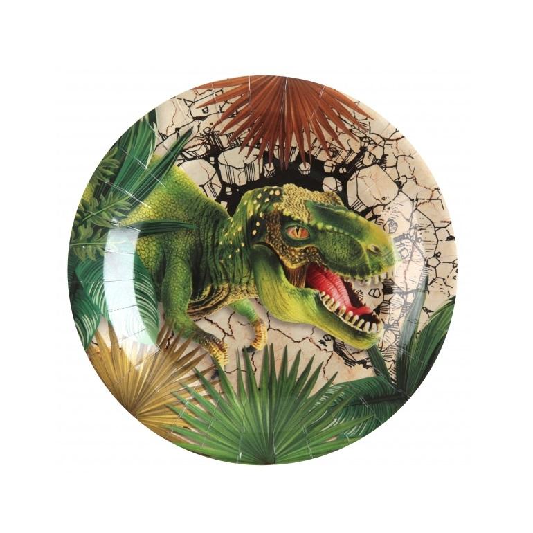 Papptallerkener, T-Rex dinosaur - 10 stk