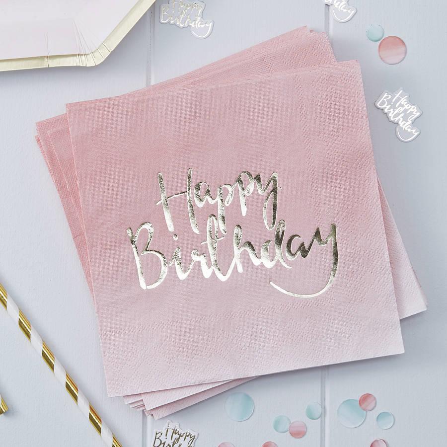 Servietter ombré gull, Happy Birthday – 20 stk