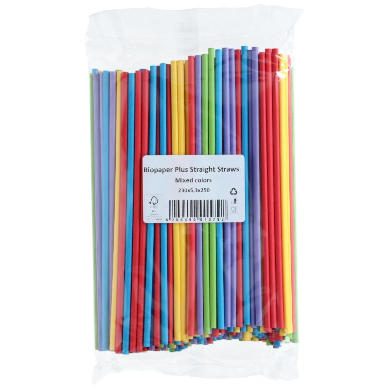 Papirsugerør fargerike 5x230 mm - 250 stk