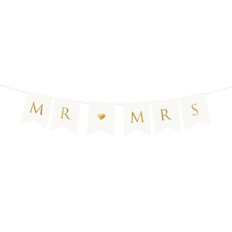 Banner Mr og Mrs, hvit - 85 cm